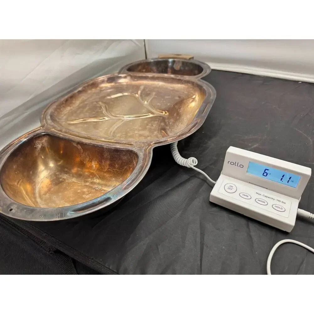 Vintage Metalaire Silverplate Divided Serving Tray Leaf Design Platter MCM 27